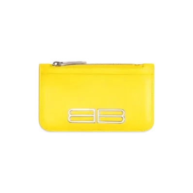 BALENCIAGA Gossip Long Coin And Card Holder In Stripe Embossed Calfskin "Yellow"