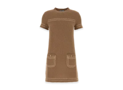 PRADA Women's Biscuit Cashmere Mini Dress "Camel"