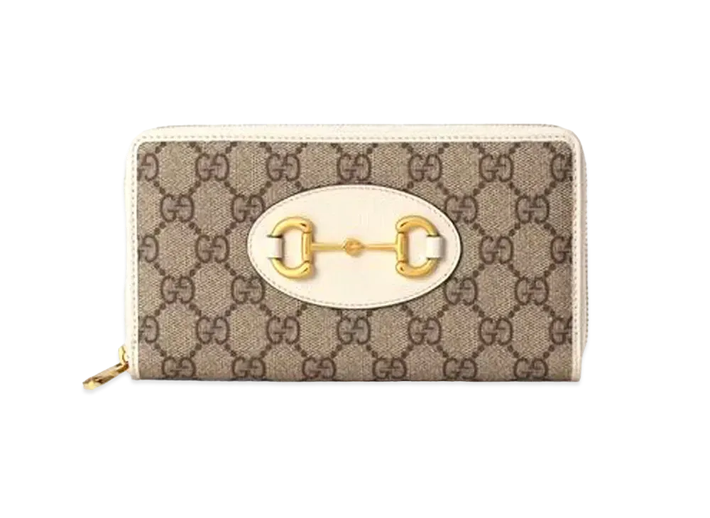 GUCCI Horsebit 1955 Zip Around Wallet "GG Supreme Canvas/White"