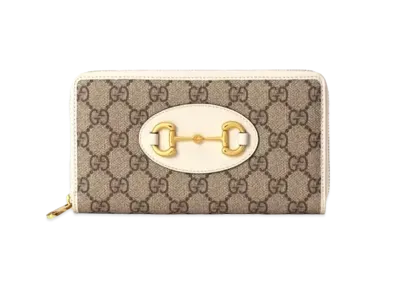 GUCCI Horsebit 1955 Zip Around Wallet "GG Supreme Canvas/White"