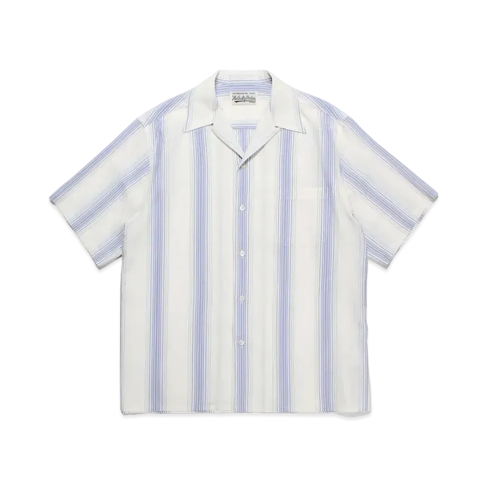WACKO MARIA Striped Open Collar Shirt "White"