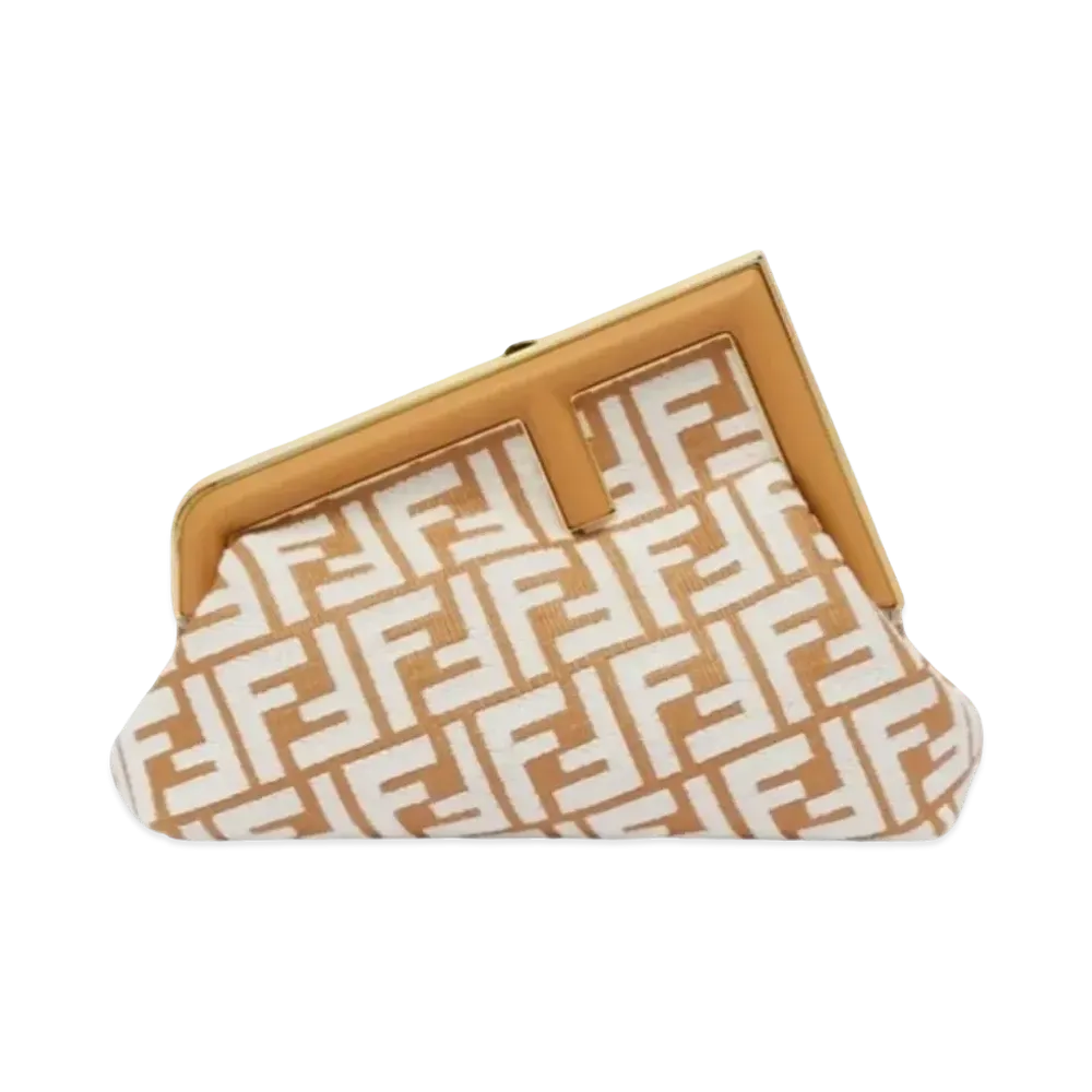 FENDI First Small Raffia Bag with Tapestry Fabric FF Motif "White"