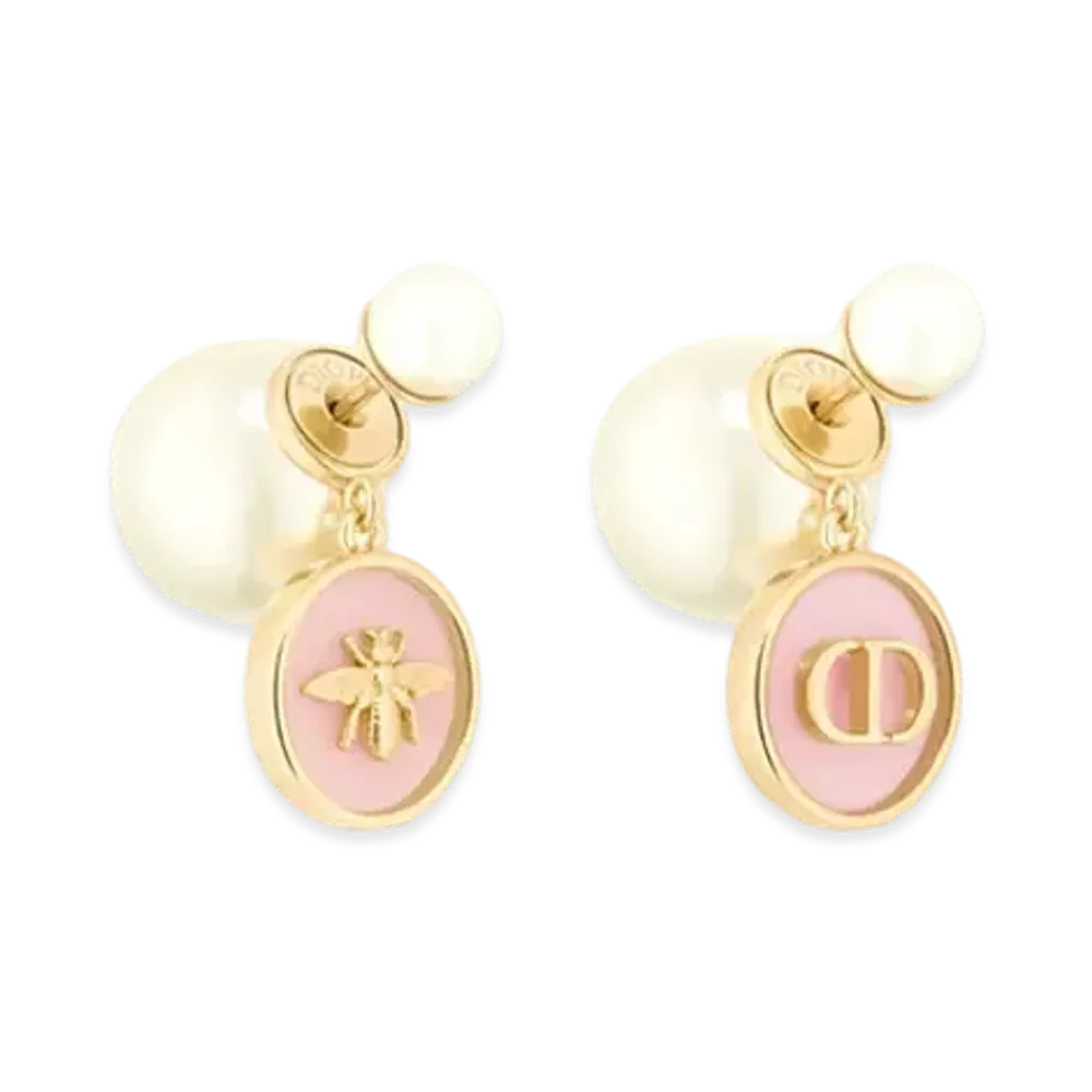 Dior Tribales Earrings Metal with White Resin Pearls and Transparent Resin "Hydrangea Pink/Gold"