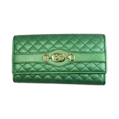 GUCCI Quilted Long Wallet "Metallic Green"