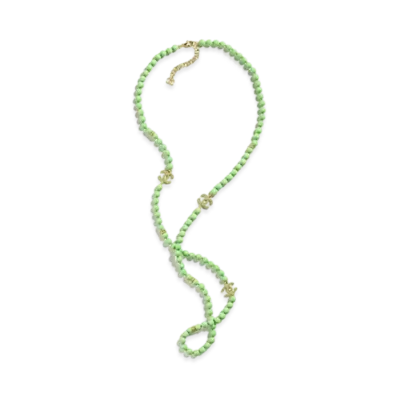 CHANEL Long Necklace Metal, Glass Pearls & Strass "Gold/Green"