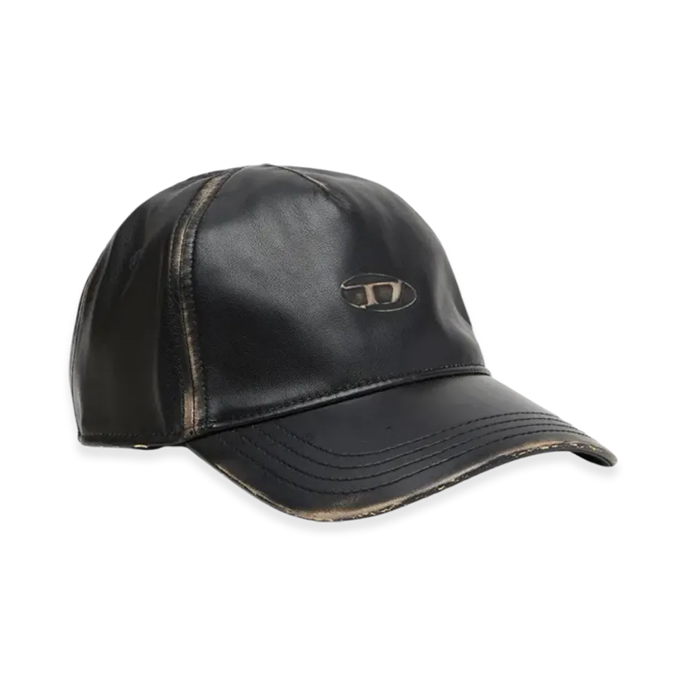 Diesel C-Heather Baseball Cap In Faux Leather "Black"