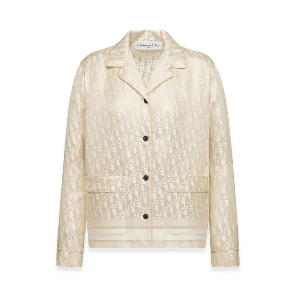 Dior Women's Or Shirt Silk Twill Oblique Motif "White/Gold"
