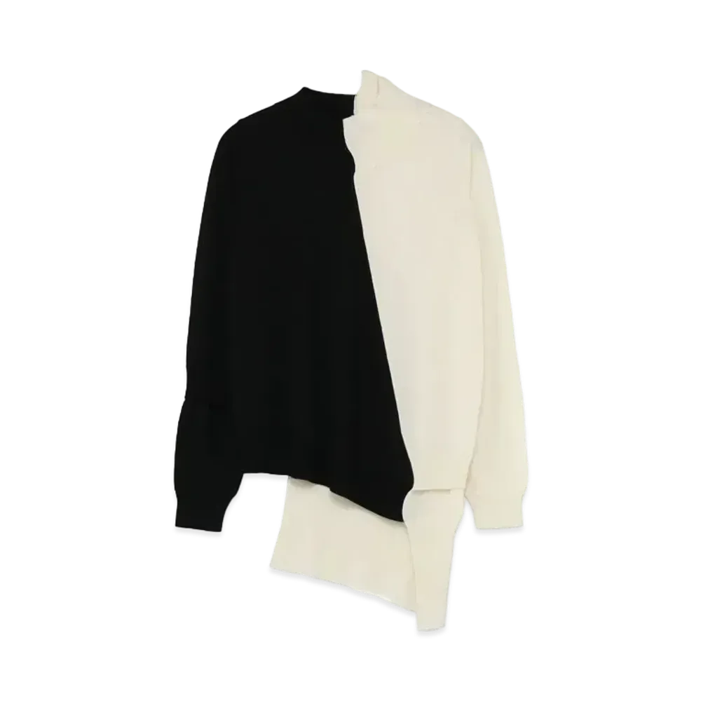 Yohji Yamamoto Y's W PLAIN STITCH LAYERING TASTE DIAGONAL PULLOVER "White/Black"