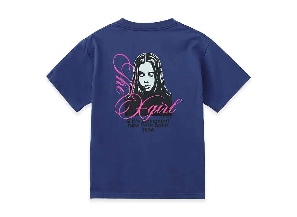 X-Girl Cursive Script Logo And Face S/S Tee "Blue"