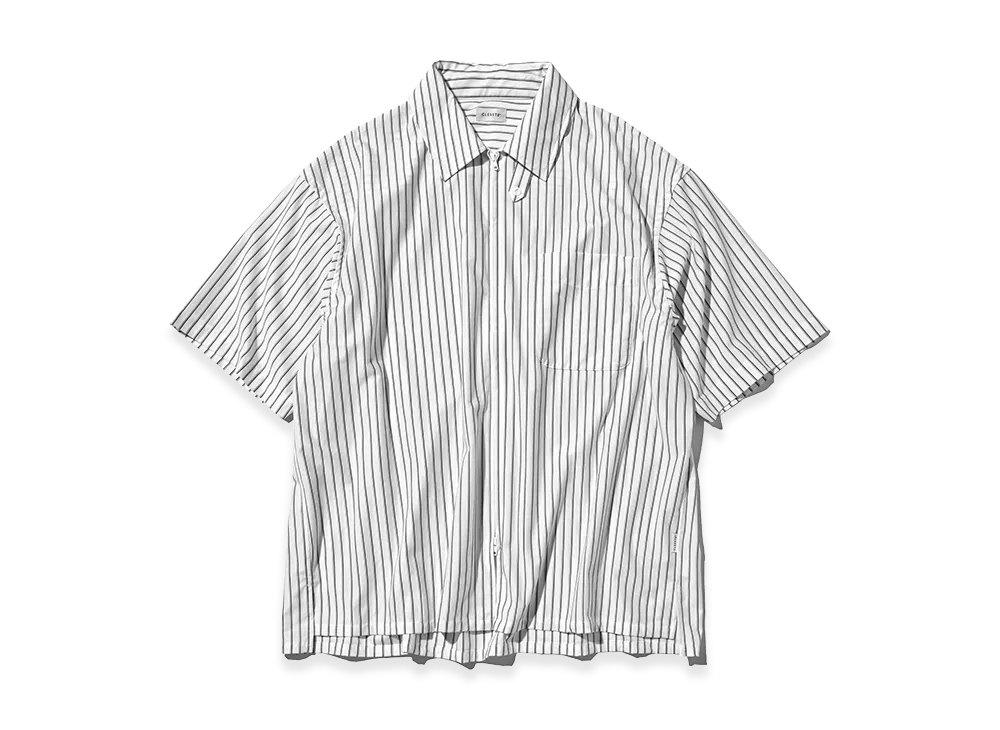 CLESSTE Thick/Thin Stripe 46G Knit Everyday Zip Up S/S Shirt "White Stripe"