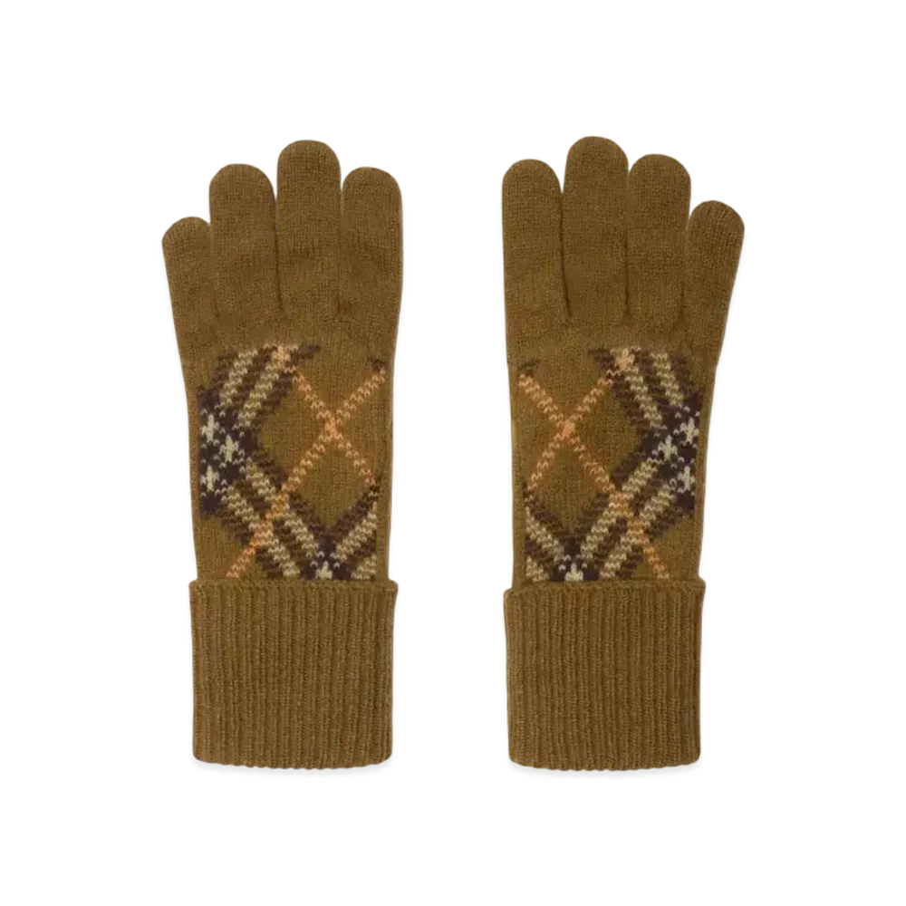 Burberry Check Cashmere Blend Gloves "Shrew"