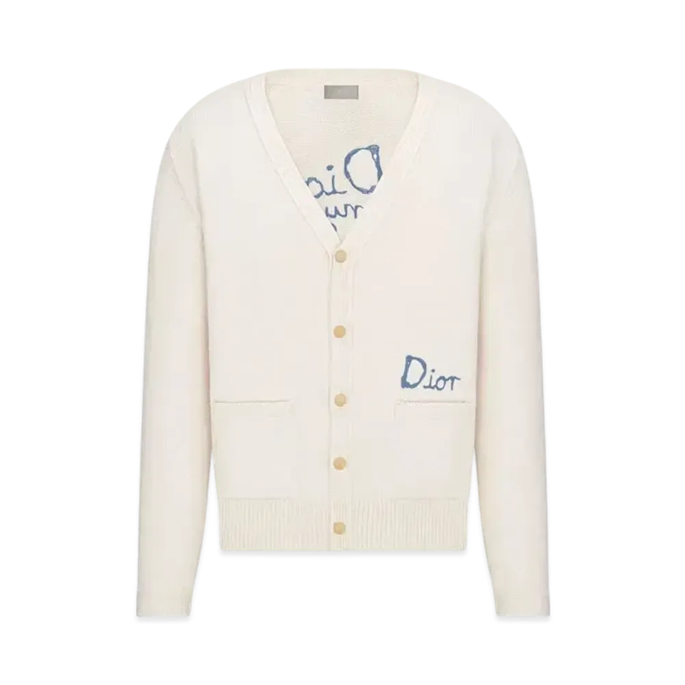 Dior Men's Dior and Hylton Nel Cardigan Cotton-Blend Jersey "White"