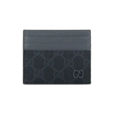 GUCCI GG Fabric And Leather Card Holder "Black"