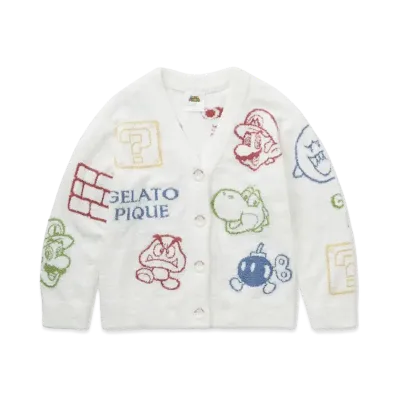 GELATO PIQUE x SUPER MARIO Ladies Baby Moco Assorted Jacquard Cardigan "Off White"