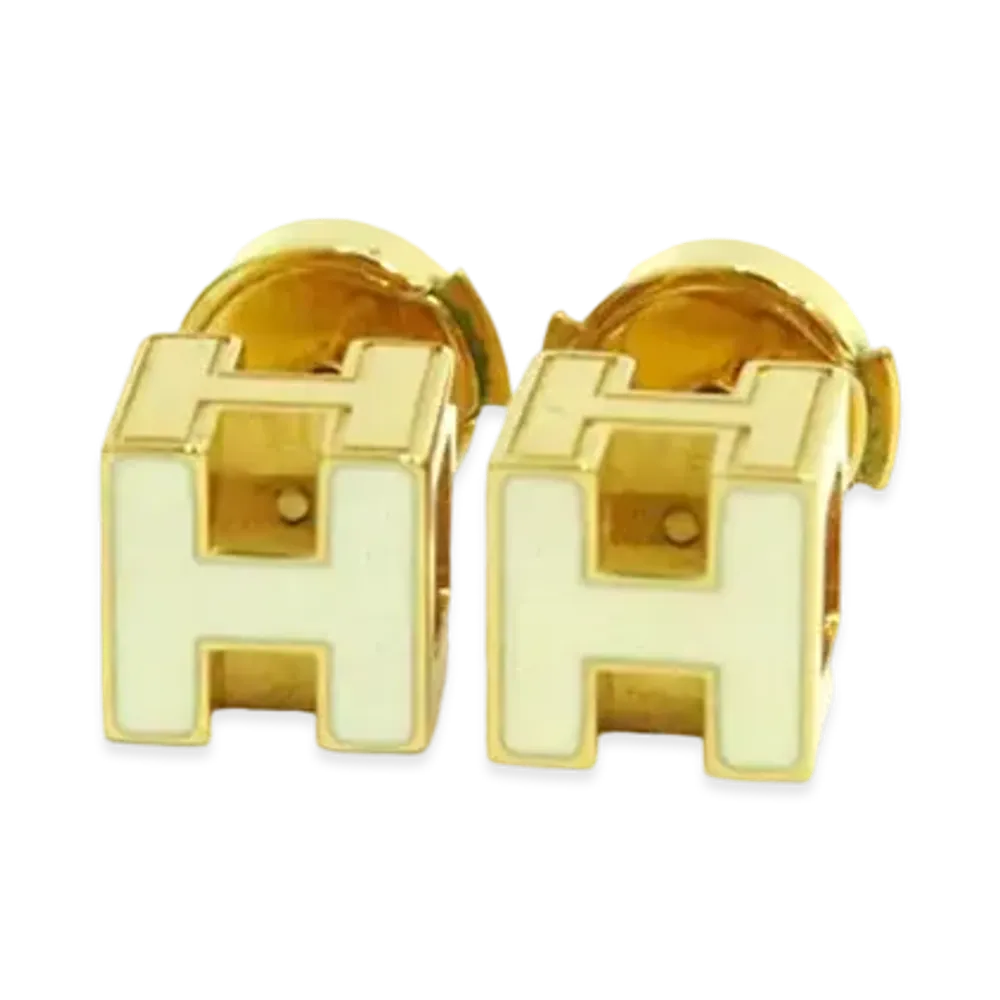 Hermes Cube Cage de H Earrings "Gold/Blanc"