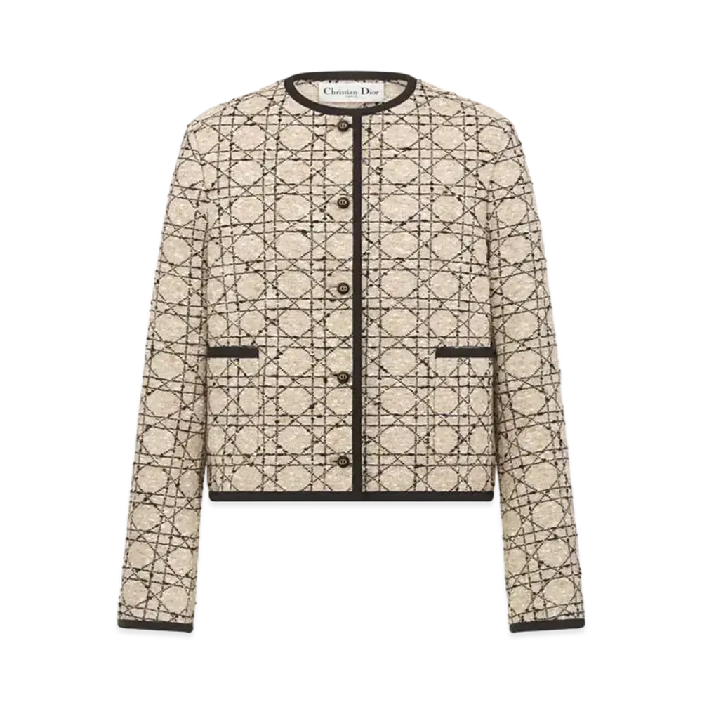 Dior Cannage Cropped Jacket Cotton-Blend Tweed "Beige/Black"