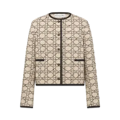 Dior Cannage Cropped Jacket Cotton-Blend Tweed "Beige/Black"