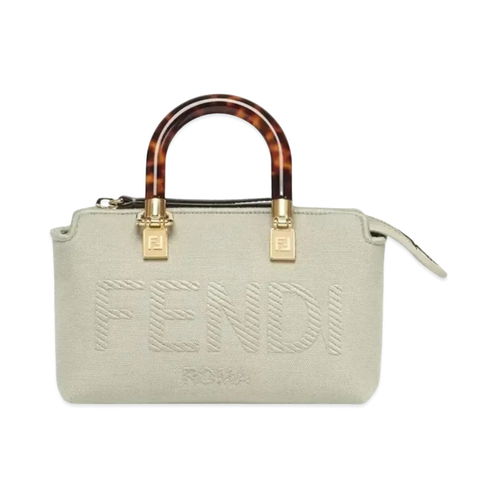 FENDI By The Way Mini Canvas Boston Bag Small Fendi Roma Embroidery "Light Green"