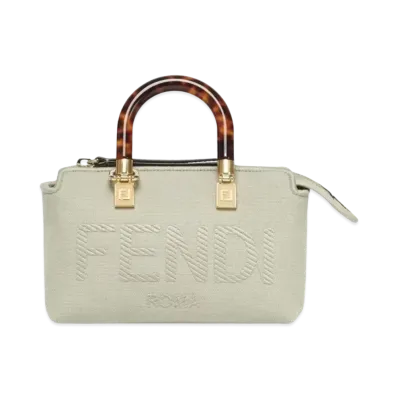 FENDI By The Way Mini Canvas Boston Bag Small Fendi Roma Embroidery "Light Green"