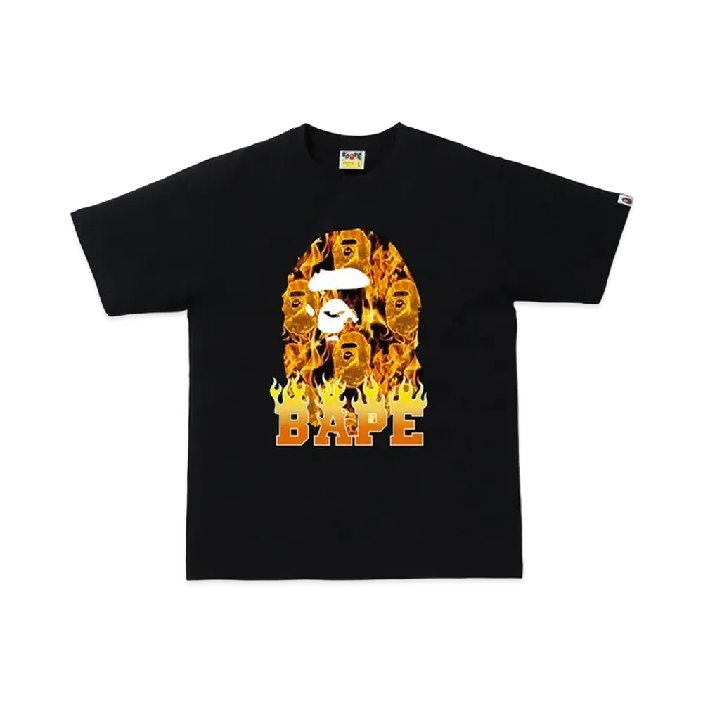 A BATHING APE Ape Head Flame T-Shirt "Black/Orange"