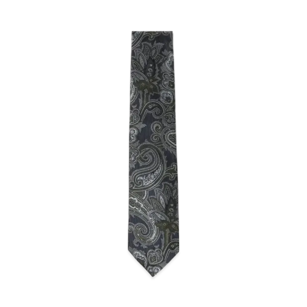 BEAMS Silk Paisley Jacquard Tie "Navy"