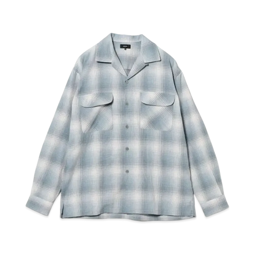 BEAMS Ombre Check Open Collar Shirt "Blue"