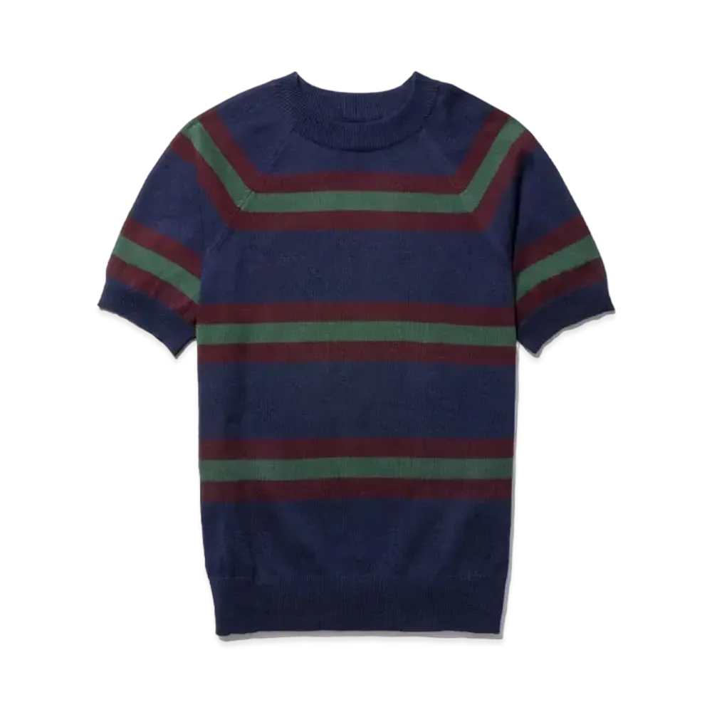 Noah Short-Sleeve Striped Sweater "Navy"
