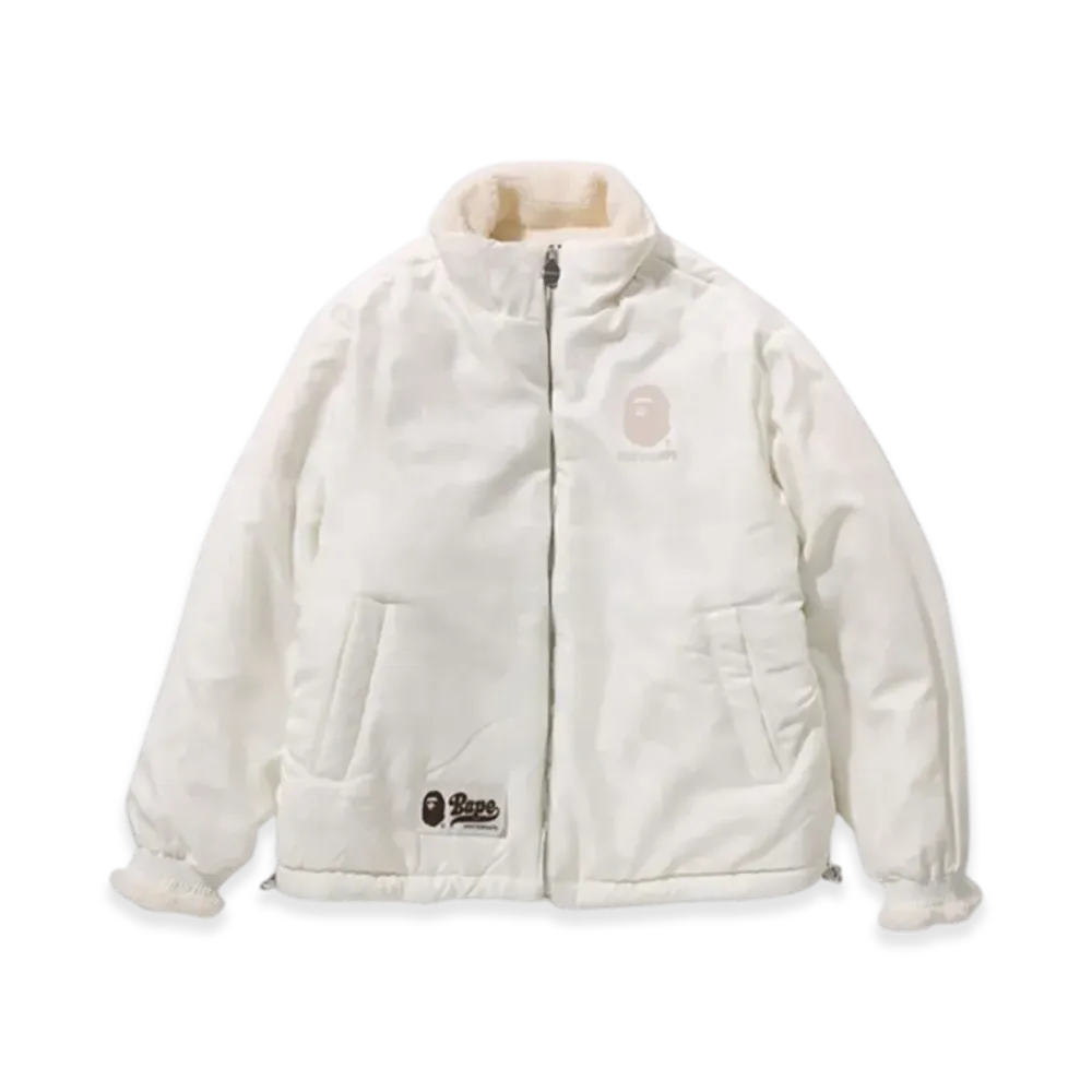 A BATHING APE Tonal Solid Camo Sherpa Reversible Jacket "White"