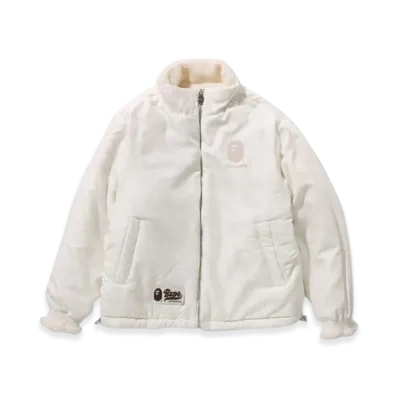 A BATHING APE Tonal Solid Camo Sherpa Reversible Jacket "White"