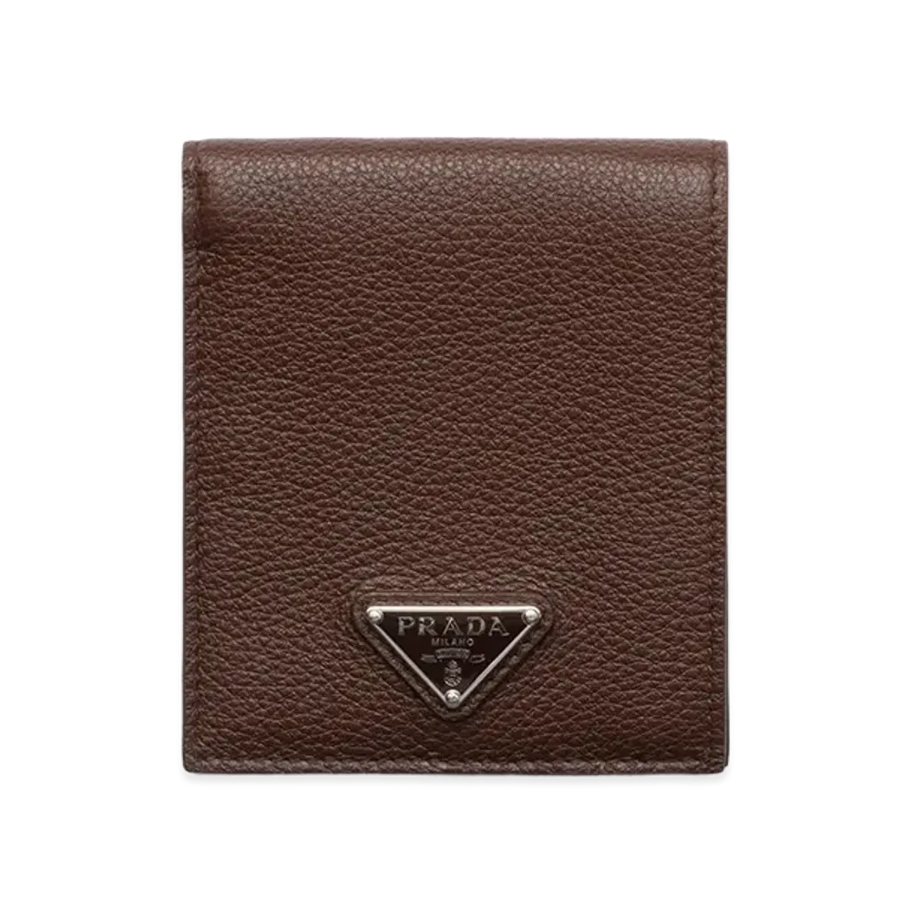 PRADA Grained Leather Bi-Fold Wallet "Brown"