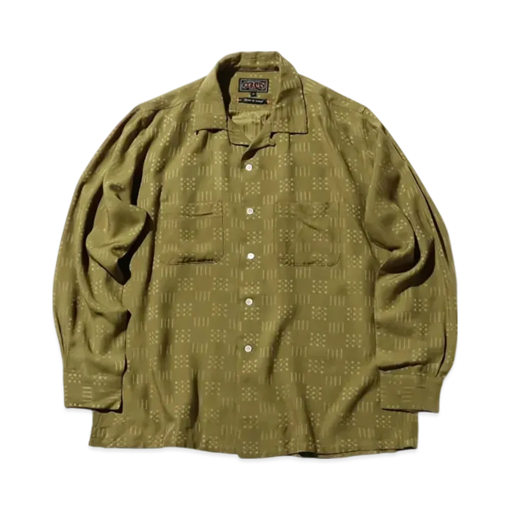 BEAMS Open Collar Shirt Jacquard "Olive"