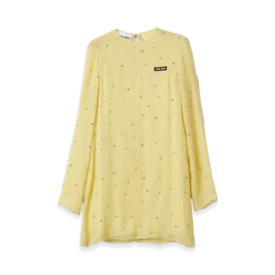MIU MIU Women's Embroidered Chiffon Dress "Yellow"