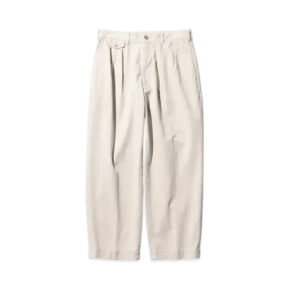 BEAMS 2 Pleats Trousers Twill Bio Washed "Cement"