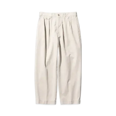 BEAMS 2 Pleats Trousers Twill Bio Washed "Cement"
