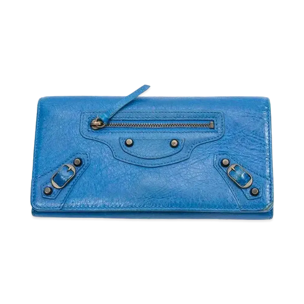 BALENCIAGA Continental Leather Wallet "Blue"
