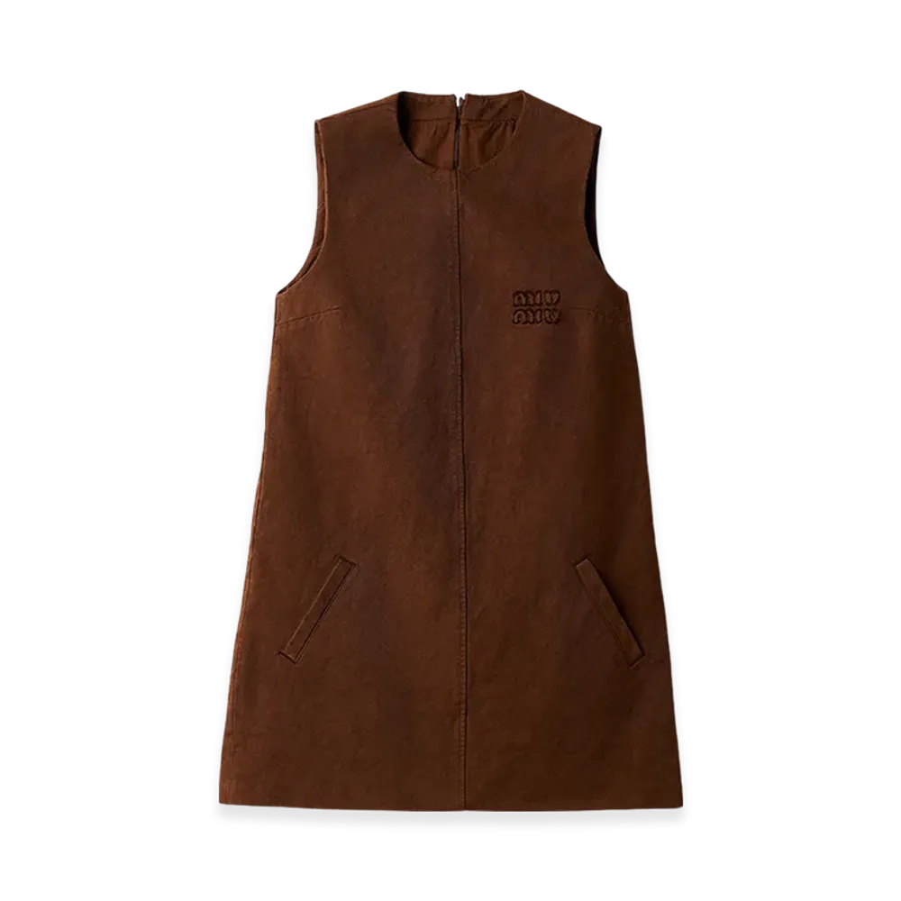 MIU MIU Women's Garment-Dyed Gabardine Mini Dress "Cocoa Brown"