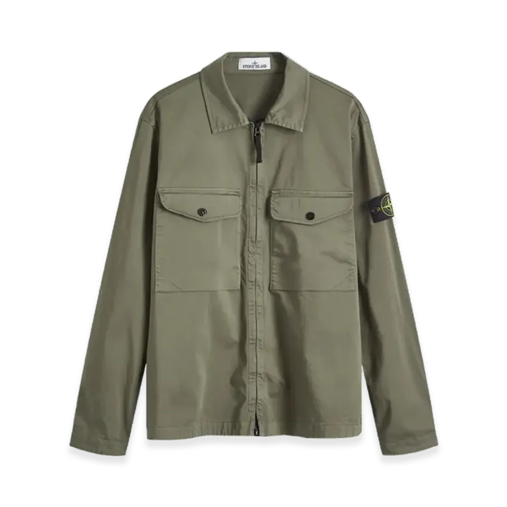 Stone Island 12808 Organic Stretch Cotton Satin Overshirt - 24FW "Musk Green"