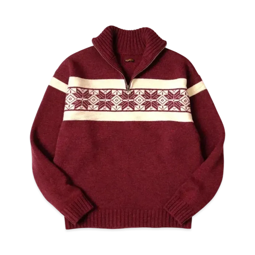 KAPITAL 5G Wool Snow Half Zip Sweater "Wine"