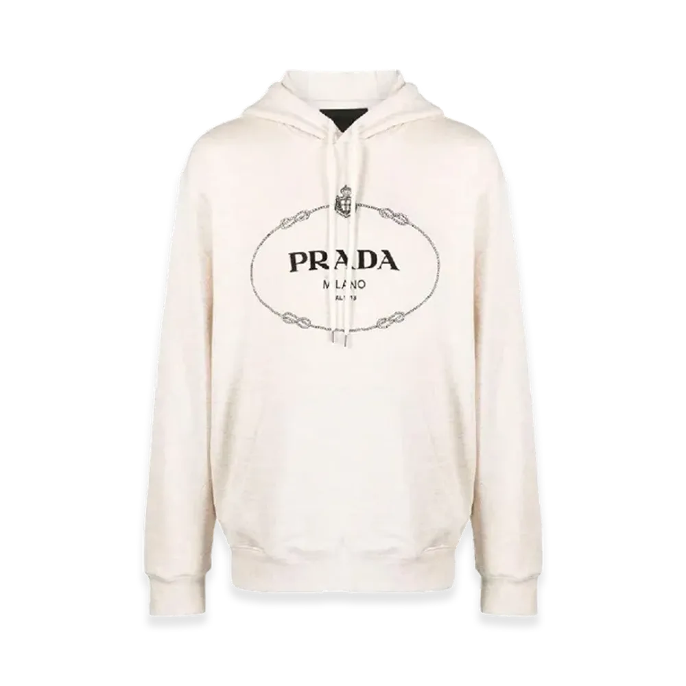 PRADA Logo Embroidered Drawstring Hoodie "Beige"