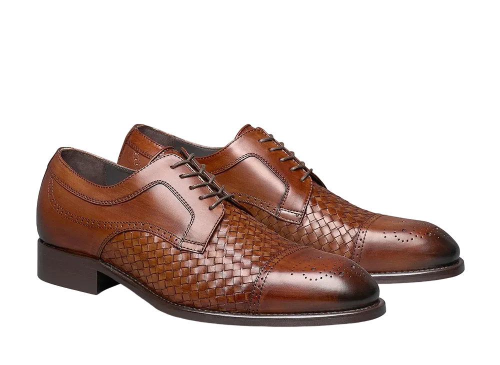 JOHNSTON & MURPHY Ellsworth Cap Toe "Brown Italian Woven Calfskin" 24-5660