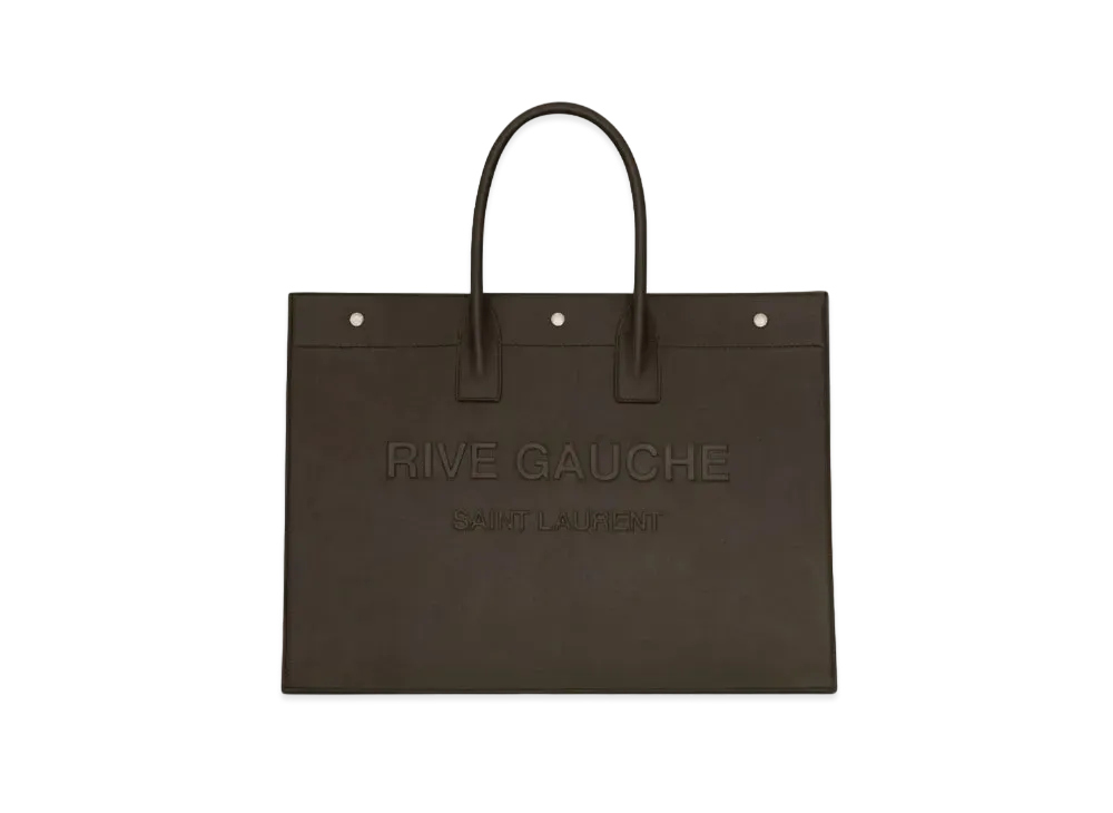 SAINT LAURENT Rive Gauche Large Tote Bag In Smooth Leather "Dark Khaki"