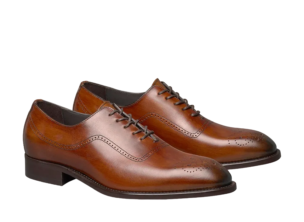 JOHNSTON & MURPHY Ellsworth Plain Toe Medallion "Brown Italian Calfskin" 24-6600