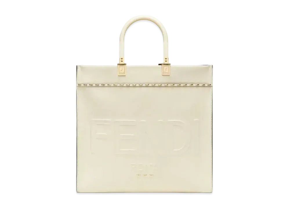 FENDI Sunshine Medium Leather Shopper "White"