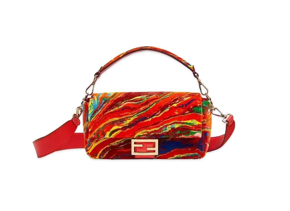 FENDI Baguette Marble Fabric Bag "Red"