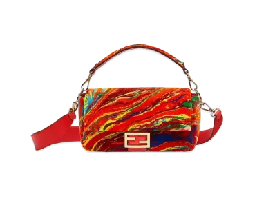 FENDI Baguette Marble Fabric Bag "Red"