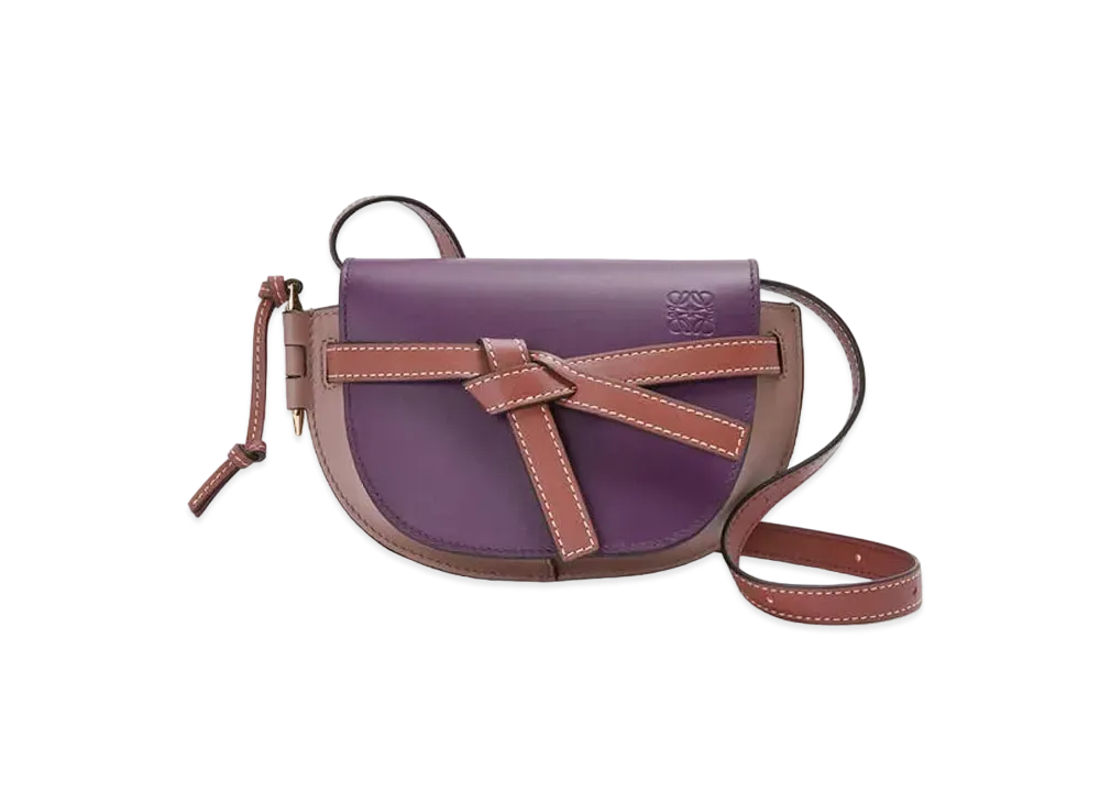 LOEWE Mini Gate Dual Bag In Soft Calfskin "Prune/Havana"