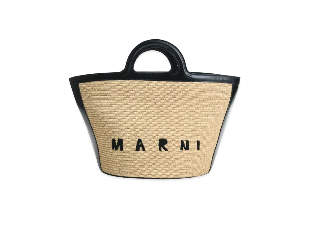 Marni Tropicalia Large Bag In Black Leather And Raffia "Sandstorm/Black"