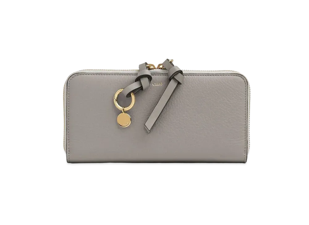 Chloe Alphabet Long Zip Wallet In Grained & Smooth Calfskin "Cashmere Grey"