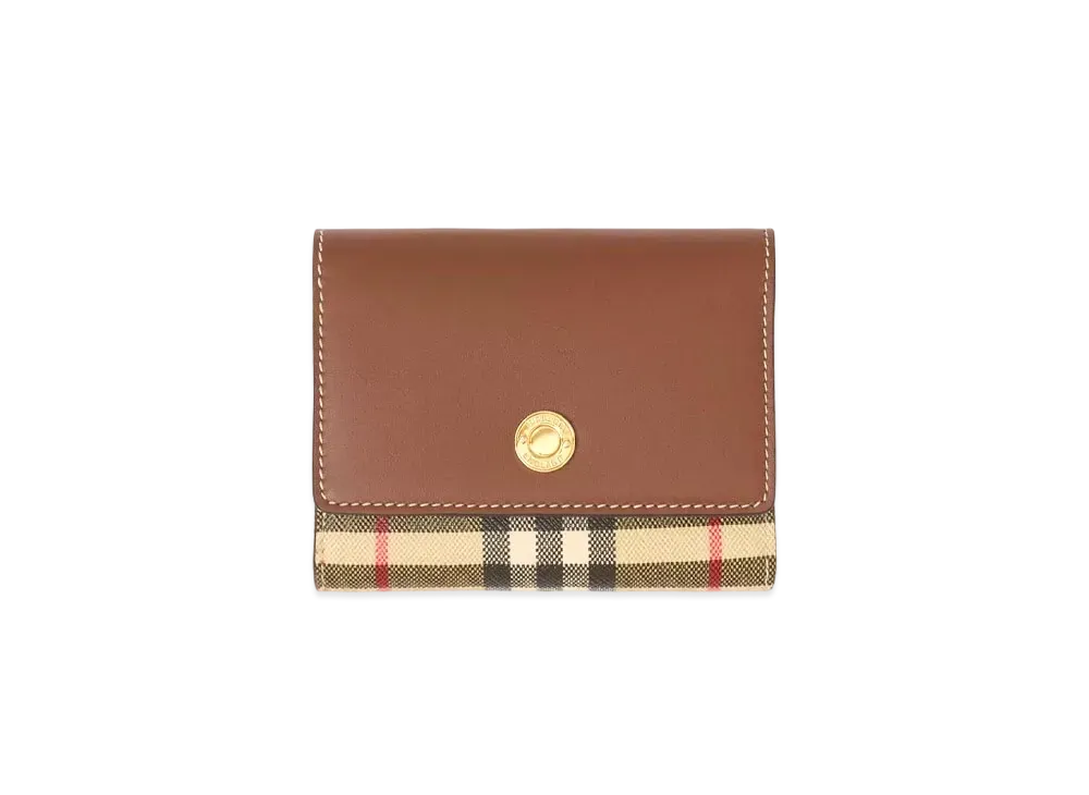 BURBERRY Small Check E Canvas & Leather Folding Wallet "Tan"