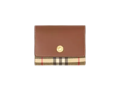 BURBERRY Small Check E Canvas & Leather Folding Wallet "Tan"